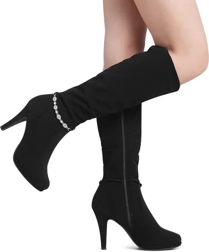 Miniatura 4 de DREAM PAIRS Botas de tacón alto con plataforma, a la rodilla, para mujer