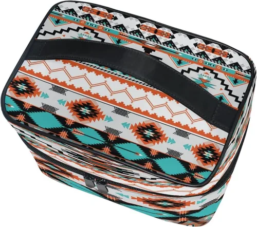 Miniatura 3 de AUUXVA Bolsa de cosméticos de viaje, bolsa de maquillaje étnica geométrica Chevron azteca, organizador grande, bolsa de aseo portátil, bolsa