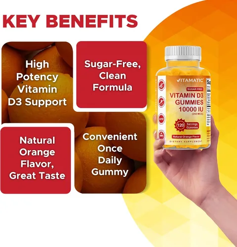Miniatura 5 de Vitamatic Gomitas de Vitamina D3 sin Azúcar - 120 Gomitas a Base de Pectina - Gran Sabor - Huesos Saludables, Estado de Ánimo y Función del Sistema