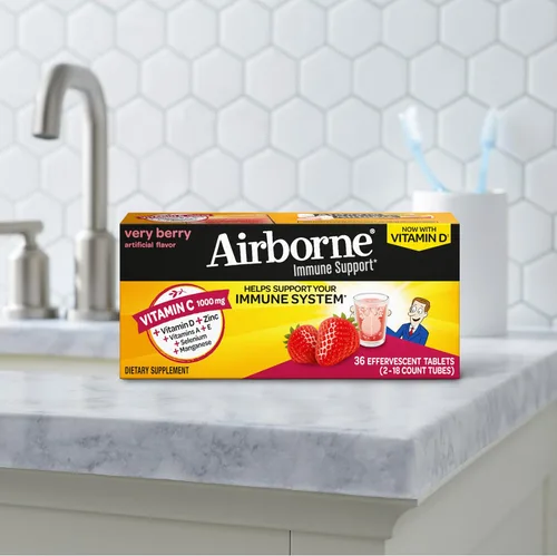 Miniatura 16 de Vitamina C 1000 mg (por porción), tabletas efervescentes Airborne Very Berry (36 unidades en una caja), suplemento de apoyo inmunológico sin gluten