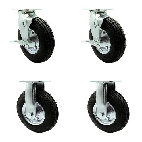 Miniatura 12 de Juego de 4 ruedas neumáticas giratorias de 6 pulgadas, ruedas de goma negra, incluye 2 ruedas giratorias con frenos y 2 rígidas, ruedas resistentes
