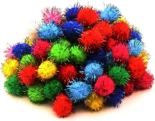 Miniatura 10 de 100 piezas Pompones de Oropel con Purpurina Bolas Brillantes para Manualidades DIY/Decoración de Fiestas/Gato (0.39 pulgadas, 200 piezas)