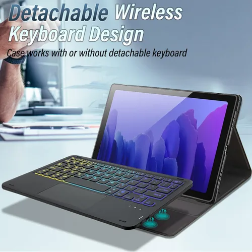 Miniatura 3 de Funda con teclado retroiluminado con panel táctil para Samsung Galaxy Tab A7 10.4 versión 2020, teclado inalámbrico retroiluminado arcoíris de 3