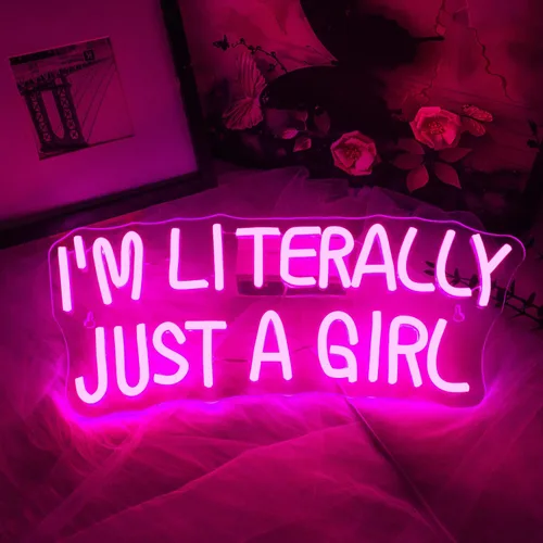 Miniatura 2 de Lucunstar Letrero de neón "I'M Literally Just A Girl" en rosa, letrero LED, luz de neón LED rosa para decoración de pared, letrero iluminado