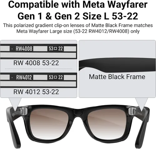 Miniatura 3 de BonFook HiBloks Transitions/Gradient Polarized Matte/Shiny Clip-On Lenses for RayBan Gen 1&2 Meta Wayfarer(RW4006/4008/4012)