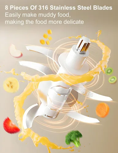 Miniatura 4 de Máquina de alimentos para bebés, mini licuadora de alimentos para bebés, color blanco cremoso, máquina de puré de alimentos de 10 onzas, procesador
