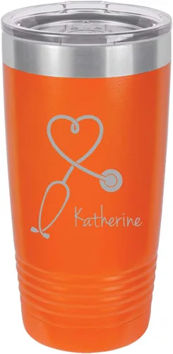 Miniatura 4 de Estetoscopio Enfermera - Vaso aislado con texto personalizado, taza de café de viaje de 20 onzas, personalizable (azul claro)