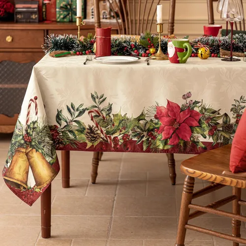 Softalker - Mantel rectangular de Jacquard para Navidad con flores rojas, de poliéster con estampado floral vintage de poinsettia, para decoración