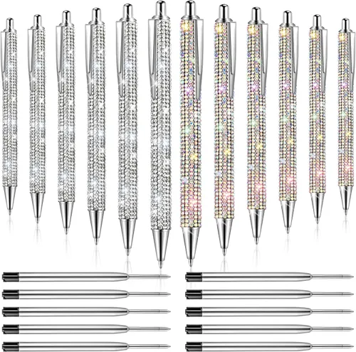 Miniatura 8 de 20 piezas de bolígrafos con strass, bolígrafos de metal brillante con diamantes, bolígrafos de cristal brillante a granel, bolígrafos retráctiles