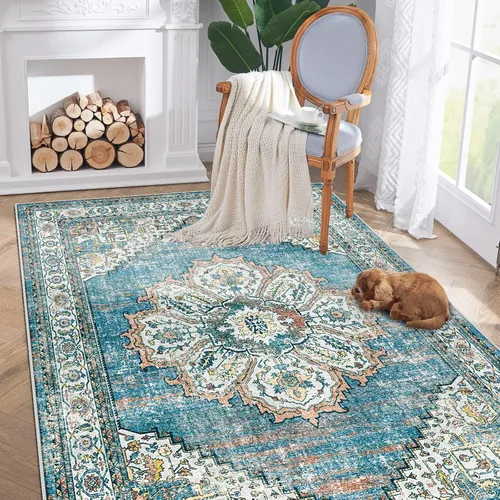 Miniatura 29 de Alfombra lavable para entrada de 2x3 pies - Alfombra pequeña de entrada vintage desgastada oriental antideslizante que no suelta pelusa, suave