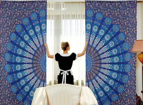 Miniatura 12 de Cortinas de ventana de mandala hippie indio, gitano, bohemio, sol, luna, hermosas cortinas para dormitorio, sala de estar, balcón, cenefa