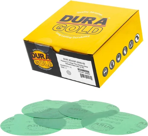 Miniatura 7 de Dura-Gold Discos de lija PSA de película verde de 5 pulgadas, grano 180 (caja de 50), discos de papel de lija autoadhesivos con parte trasera