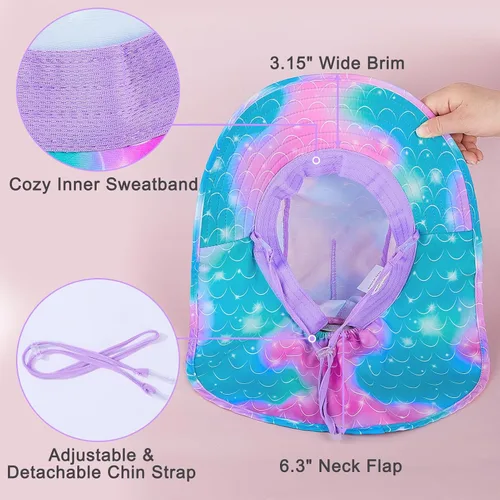 Miniatura 109 de Sombrero de sol para niños, protección UV, unicornio, verano, playa, jugar con ala ancha, solapa para el cuello para niñas y niños