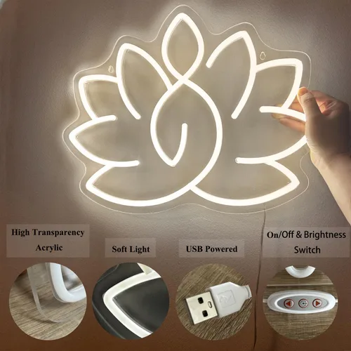 Miniatura 4 de Letrero de neón de meditación de Lotus – Decoración de sala de yoga cálida y brillante, arte de pared Zen para el hogar y espacio espiritual, arte