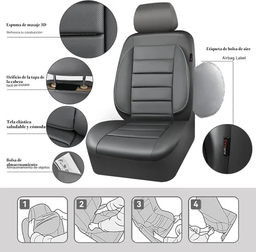 Miniatura 3 de CAR PASS Juego completo de fundas de asiento de cuero, universal, resistentes al agua, soporte de respaldo de espuma 3D, comodidad de lujo, 5 Gris