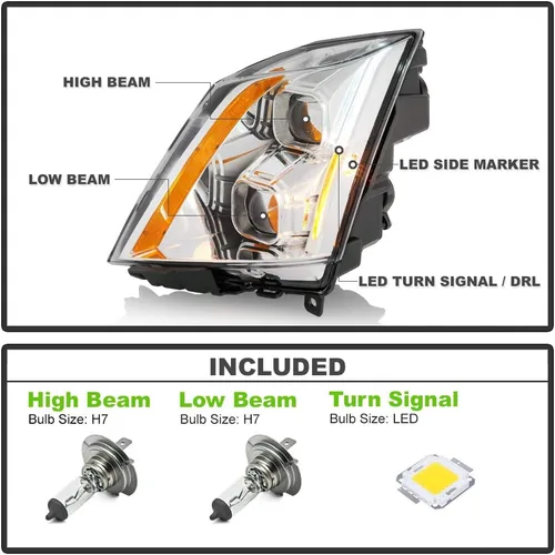 Miniatura 2 de ACANII - Para [modelo halógeno] 2008-2014 Cadillac CTS carcasa cromada Switchback LED tubo proyector faros delanteros