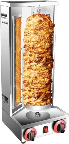 Shawarma Doner Kebab Machine Grill Gas Vertical Asador Gyro Carne Asador con 2 Quemadores para Restaurante Hogar Jardín