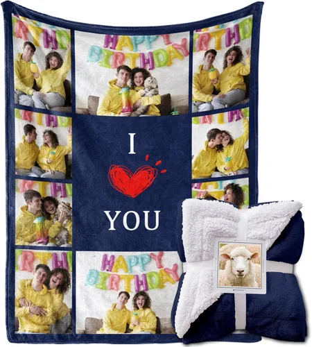 Miniatura 8 de MeMoShe Manta personalizada de felpa con foto para regalo de cumpleaños para novio o novia 40x50 pulgadas, manta personalizada con imagen, regalos