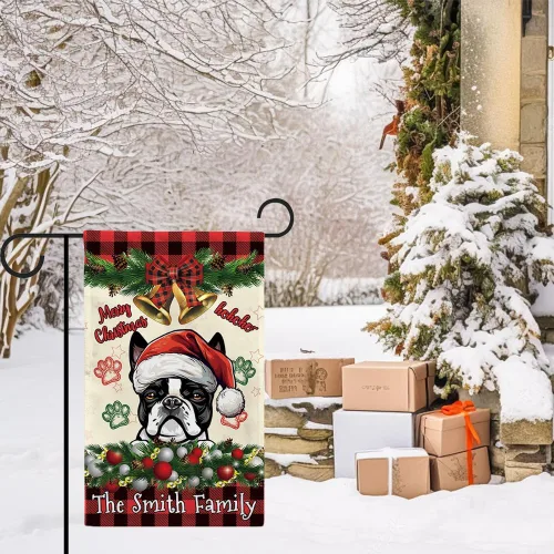 Miniatura 4 de Bandera de jardín de Navidad de 12.5 x 18 pulgadas, anillo de bola de Navidad para perro chihuahua, campana, corona, bandera de búfalo rojo, a