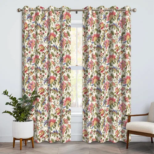 Miniatura 18 de Cortinas opacas florales bohemias azules para dormitorio, cortinas opacas botánicas de mediados de siglo de 63 pulgadas de largo, 2 paneles