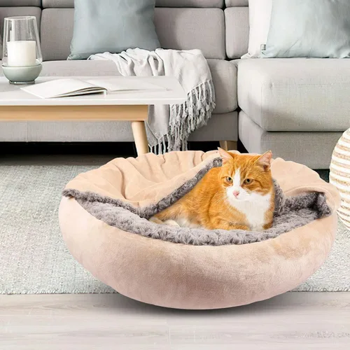 Miniatura 8 de GASUR Cozy Cuddler - Cama pequeña para perros y gatos con forma de dona redonda que alivia el instinto animal de cavar, con manta para mascotas