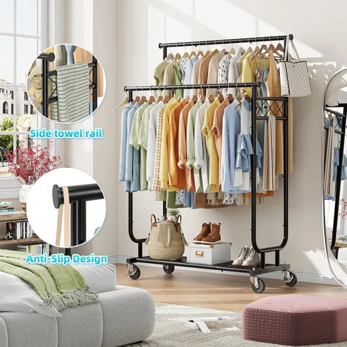 Miniatura 5 de Estante para ropa Ekisemio con capacidad de carga de 450LBS, estante resistente para ropa con ruedas, estantes enrollables para colgar ropa