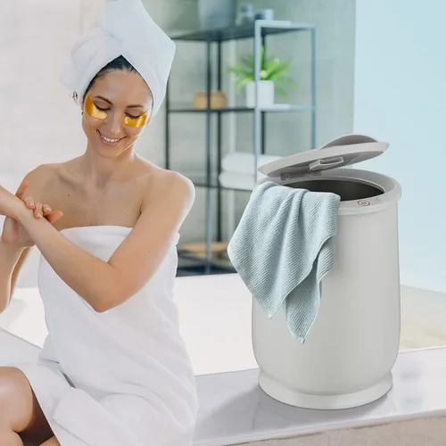 Miniatura 9 de Giantex Cubo calentador de toallas para baño, calentador portátil de toallas calientes de spa, tapa abatible, soporte para fragancia, apagado