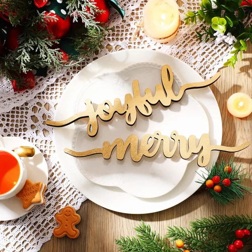 Miniatura 2 de 12 piezas de letras de madera para decoración de mesa de Navidad, letreros de madera rústicos con texto "Thankful Blessed Merry Joyful Peace