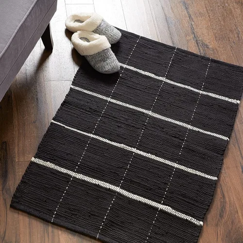 Miniatura 2 de DII Modern Farmhouse - Alfombra Chindi de algodón, 26 x 40 pulgadas, color negro y crema