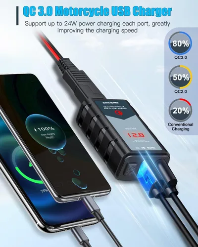 Miniatura 2 de EXTRACTME Cargador USB de motocicleta de 6.8 A, carga rápida 3.0 Dual USB Cargador de teléfono para motocicleta con voltímetro e interruptor