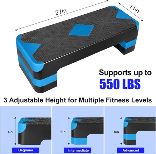 Miniatura 2 de Escalón aeróbico ajustable para entrenamiento en fitness y ejercicio, plataforma de entrenamiento de 3 ajustes, altura ajustable de 4 a 6 a 8
