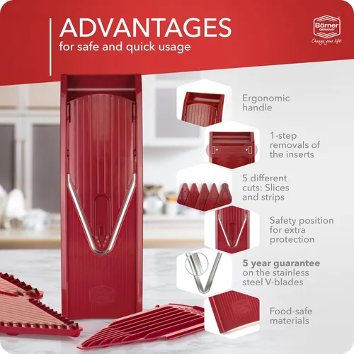 Miniatura 5 de BORNER V Mandoline Slicer Kitchen V1 ClassicLine Starter Set Börner - Calidad fabricada en Alemania, color: rojo