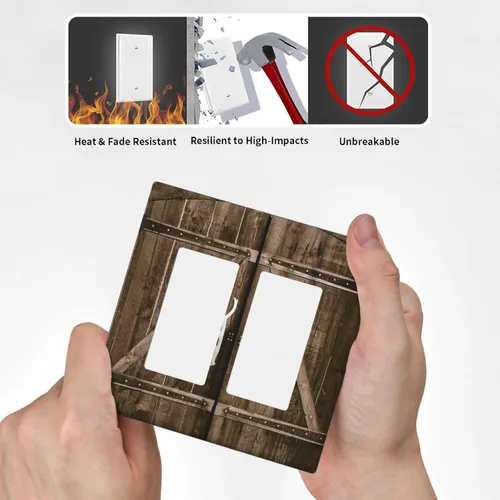 Miniatura 441 de Placa Decorativa de Pared de Granja Rústica con Cuerno de Madera para Puerta de Granero 1 Banda Duplex Cubiertas de Toma Eléctrica Soltera