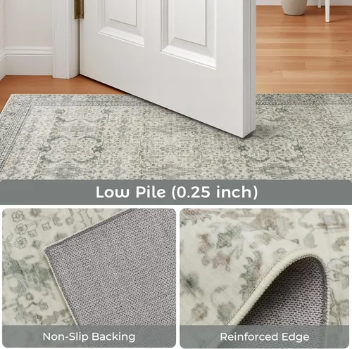 Miniatura 5 de Alfombra lavable de 2 x 3 pies, color beige floral, tapete para puerta de entrada interior, tapetes de cocina para piso, color blanco crema