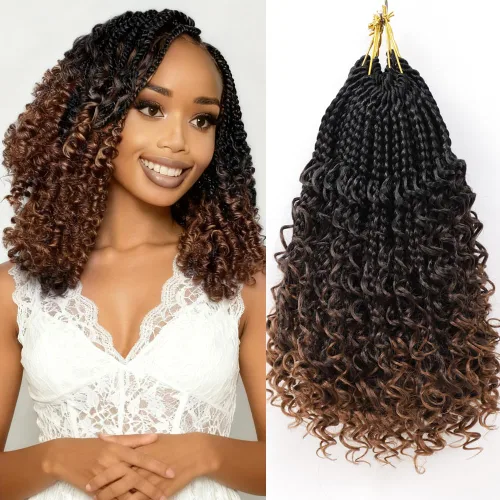 Goddess Box Braids 1B3330 - Trenzas de ganchillo bohemias de 10 pulgadas para mujeres negras, paquete de 7 paquetes de trenzas bohemias preenlazadas
