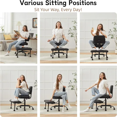 Miniatura 7 de Silla de oficina Criss Cross, silla para TDAH con reposapiés ajustable, silla de meditación giratoria de 360°, diseño flexible para el hogar, silla