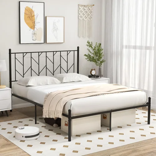 Miniatura 9 de Giantex Base de cama de metal negro con cabecera de estilo victoriano, base de cama de plataforma de 12.5 pulgadas con soporte de 14 listones