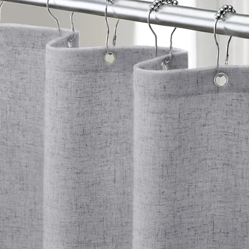 Miniatura 24 de Cortina de ducha de lino negro, cortinas de ducha de tela bohemia para baño, juego de forro de tela natural de algodón, 72 pulgadas de ancho x 72