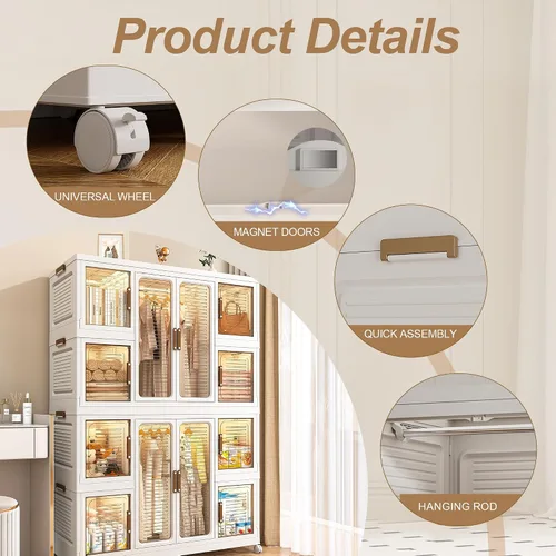 Miniatura 6 de Organizador portátil de almacenamiento de armario para ropa, organizador de armario plegable de plástico con puerta magnética transparente