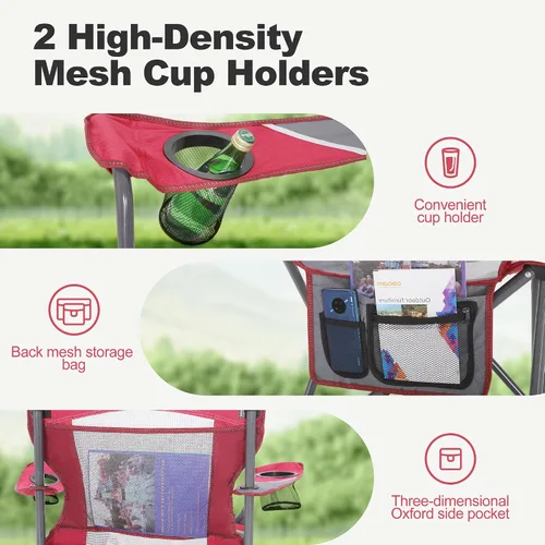 Miniatura 6 de LET'S CAMP Silla de campamento con respaldo de malla, portátil, plegable, resistente, soporte para exteriores, 330 libras, silla de brazo grande Rojo