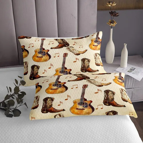 Miniatura 4 de Castle Fairy Cowboy Boots Bedspread Twin Size Bohemia Musical Guitar Coverlet Set Boys Bedroom Present Western Rustic Cowgirl Decor Bedding Set