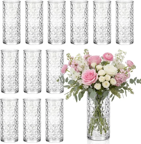 Mumufy 24 piezas de jarrones de flores de plástico en masa, pequeños jarrones transparentes para centros de mesa, decoraciones de boda, banquetes en