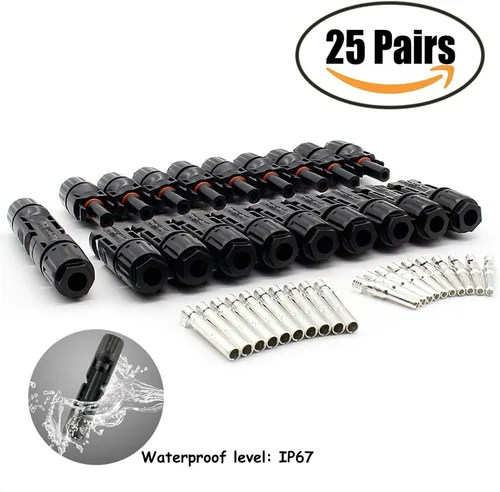 Miniatura 7 de 25 pares/50 conectores solares, conector impermeable IP67 macho y hembra (25 pares de conectores solares)