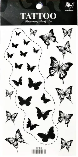 Miniatura 2 de Tatuajes 2 hojas de tatuaje temporal 3D negro mariposa líneas discontinuas para mujeres hombres espalda baja hombro cuello brazo tatuaje etiqueta