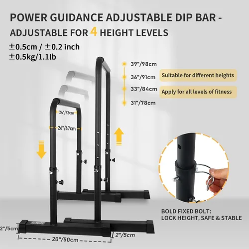 Miniatura 2 de POWER GUIDANCE Barra de Fondos, Estación de Barras de Fondos para Entrenamiento de Fuerza de Cuerpo Completo, Altura Ajustable 30 Pulgadas - 38.6