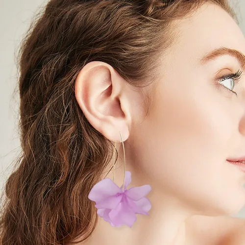 Miniatura 2 de Pendientes colgantes de pétalos de flores de resina bohemia, hechos a mano, grandes y largos, con forma de rosa, de acrílico, para fiesta de verano