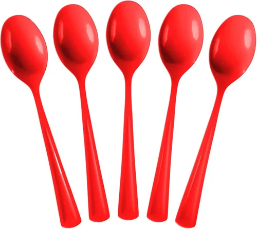 Miniatura 13 de Exquisite Cucharas de plástico moradas, 50 piezas, cucharas moradas, utensilios desechables, juego de cubiertos de plástico resistente