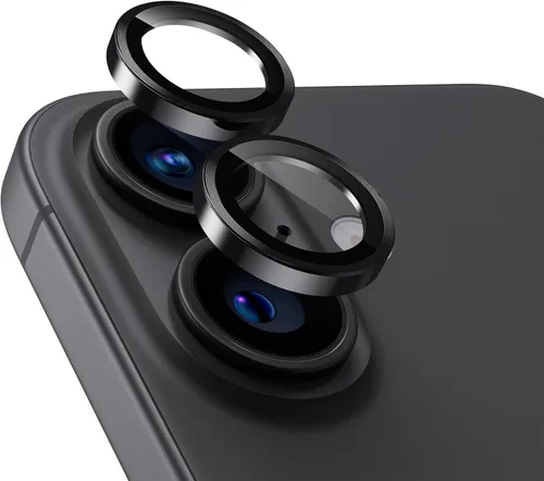 UARMOR - Protector de lente de cámara compatible con iPhone 17, 16 y 16 Plus: vidrio templado 9H y cubierta de aluminio, transparente HD, kit de