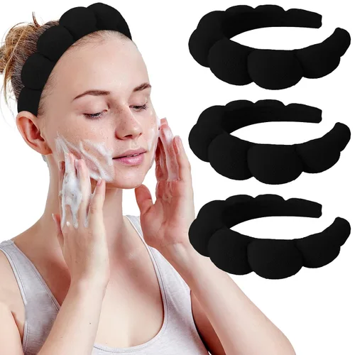 WHAVEL Paquete de 3 diademas de spa para el cuidado de la piel, diadema de maquillaje, diadema de esponja de tela de rizo, diadema de lavado facial,