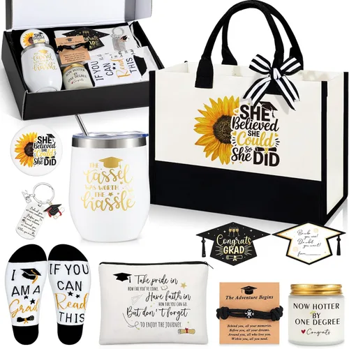 Miniatura 11 de Regalos de graduación 2025, regalos de felicitación para ella con vaso de vino de 12 OZ, vela, marcos, llavero, regalos de graduación universitaria